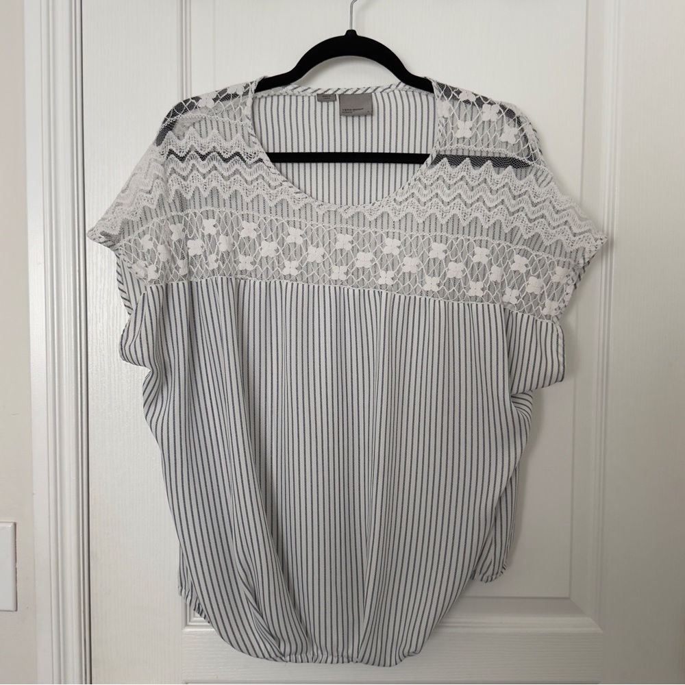 Vero Moda Lace Accent Blouse - White and Blue
